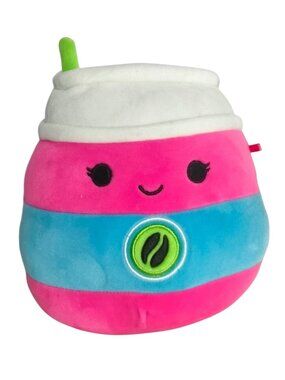 Original Squishmallows Limra the Latte Coffee Cup 8" Hot Pink Blue Plush Kawaii